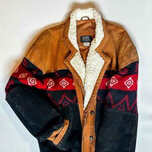 Scorpio Navajo Southwestern Bomber Sherpa Leather Jacket Size M